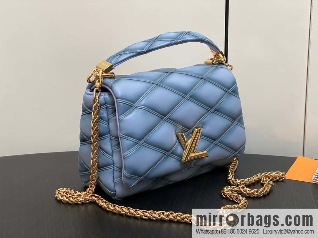 [Premium‑quality] M22891 Haze gray, full leather rhombus chain bag series GO-14 Teist medium handbag M22890