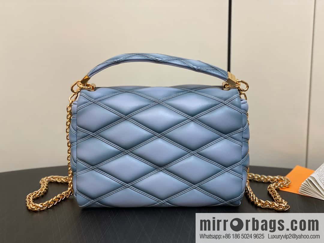 [Premium‑quality] M22891 Haze gray, full leather rhombus chain bag series GO-14 Teist medium handbag M22890