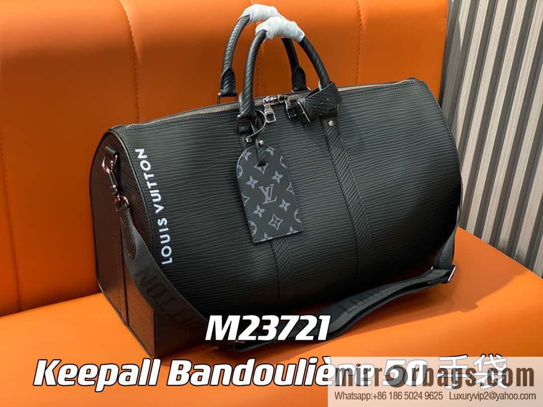 [Boutique‑grade] M23721 black epi full leather travel bag series, this Keepall Bandoulière 50 handbag