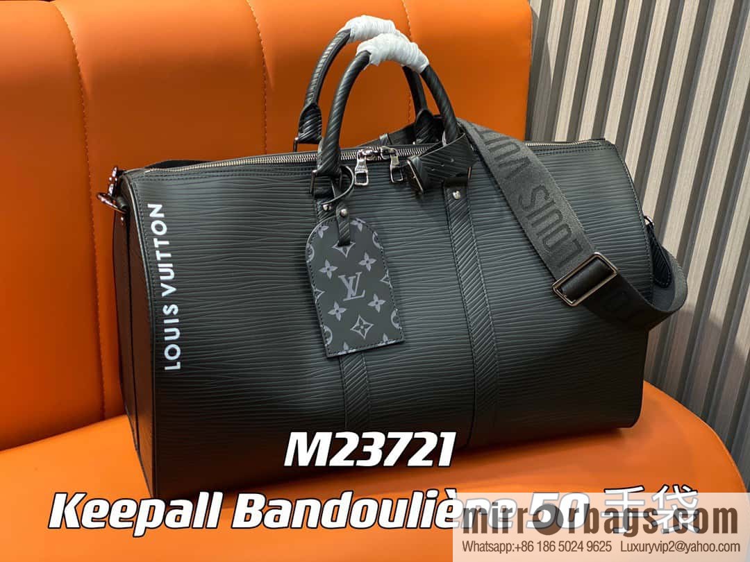 [Boutique‑grade] M23721 black epi full leather travel bag series, this Keepall Bandoulière 50 handbag