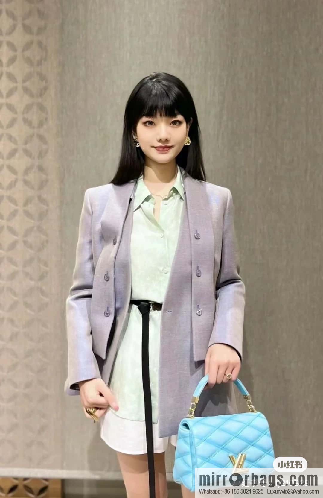 [Boutique‑grade] M22891 water blue, full leather rhombus chain bag series GO-14 Teist medium handbag M22890 GO-14 medium handbag