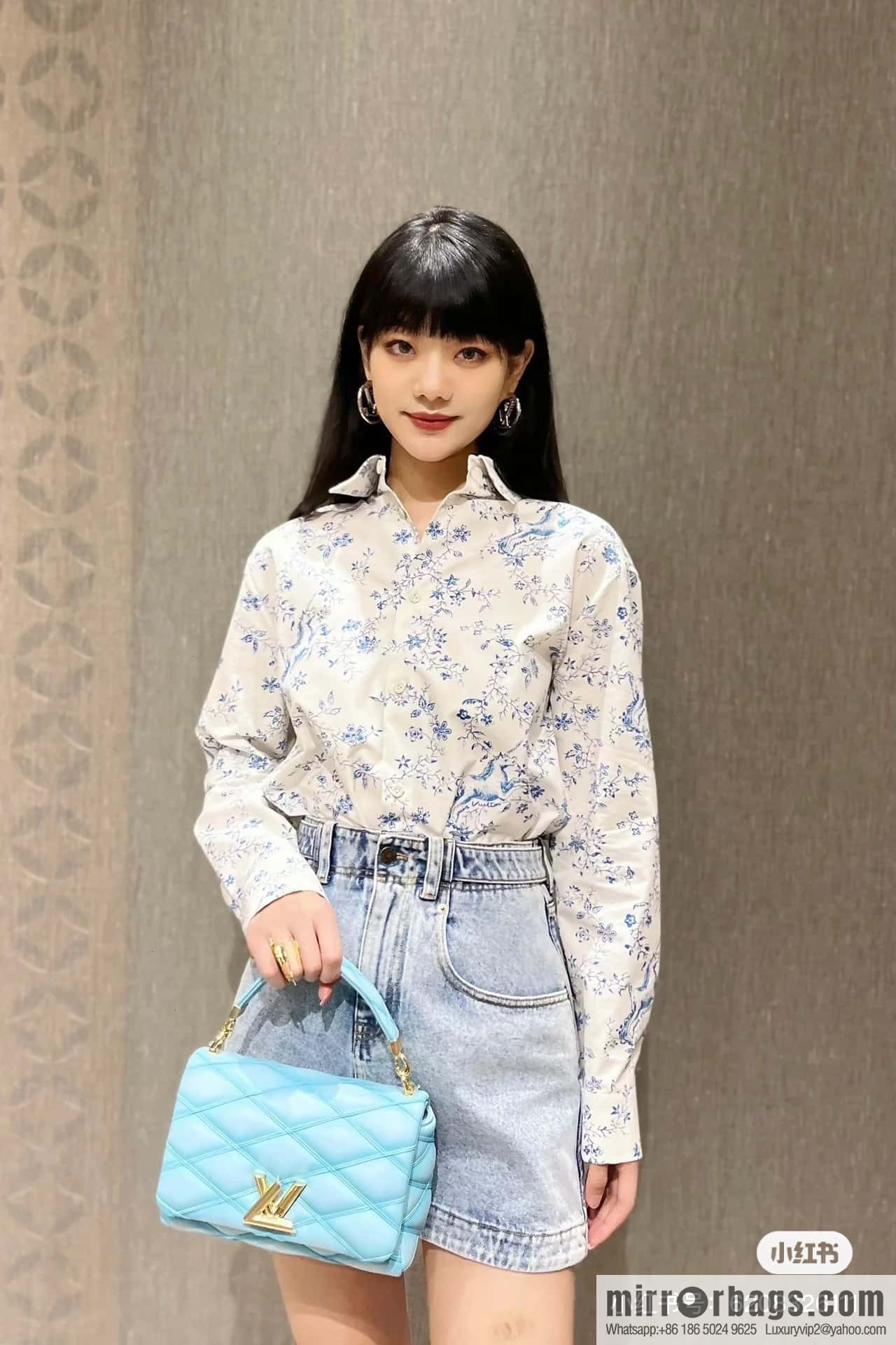 [Boutique‑grade] M22891 water blue, full leather rhombus chain bag series GO-14 Teist medium handbag M22890 GO-14 medium handbag