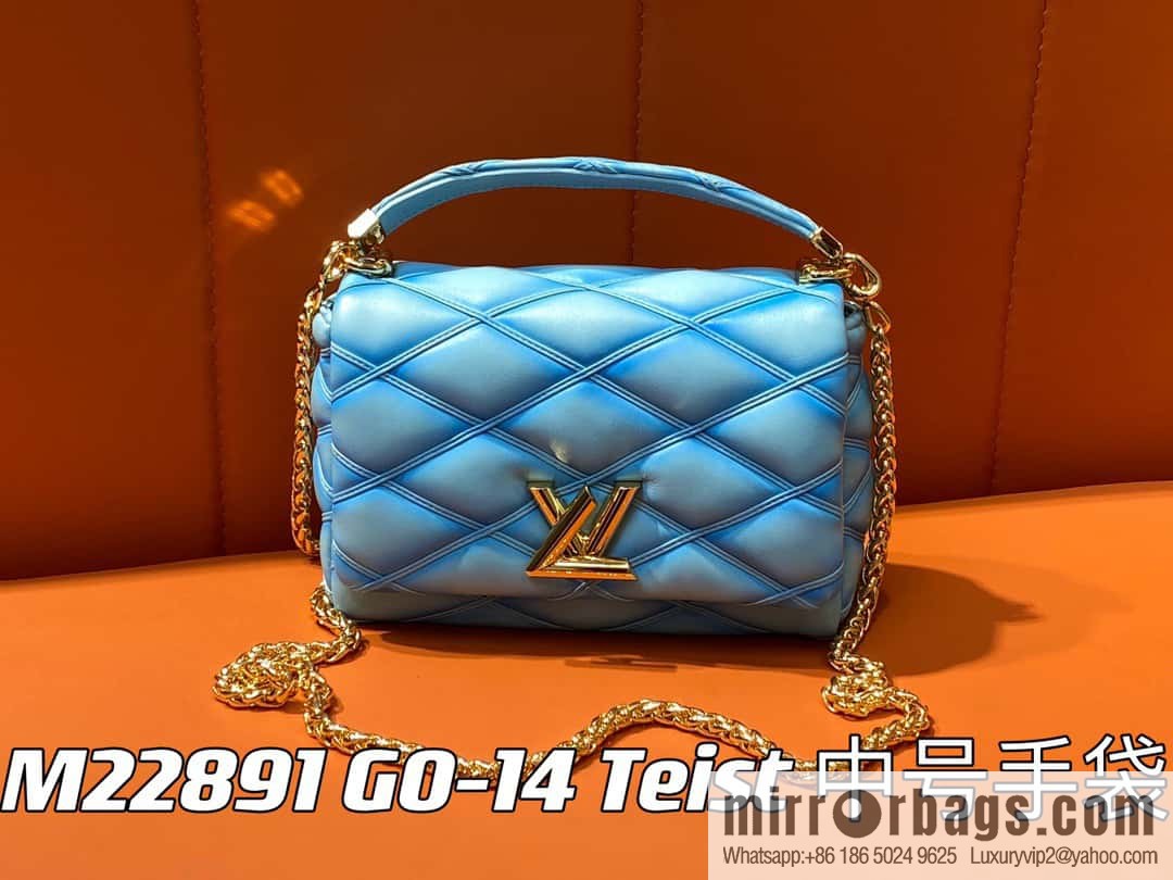 [Boutique‑grade] M22891 water blue, full leather rhombus chain bag series GO-14 Teist medium handbag M22890 GO-14 medium handbag