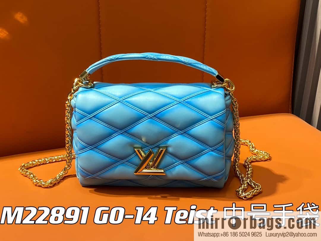 [Boutique‑grade] M22891 water blue, full leather rhombus chain bag series GO-14 Teist medium handbag M22890 GO-14 medium handbag