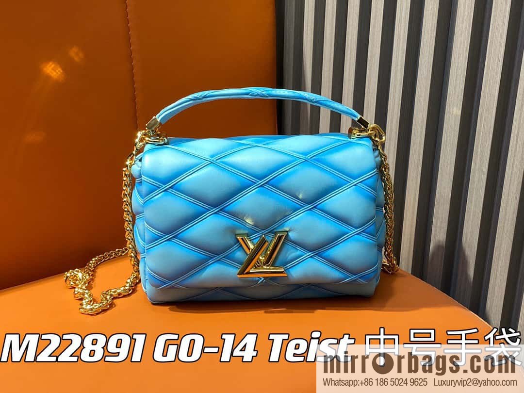 [Boutique‑grade] M22891 water blue, full leather rhombus chain bag series GO-14 Teist medium handbag M22890 GO-14 medium handbag