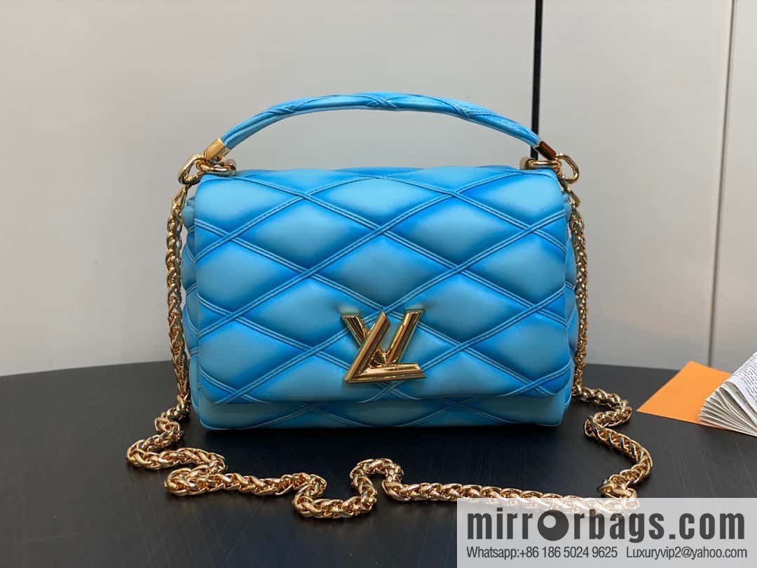[Boutique‑grade] M22891 water blue, full leather rhombus chain bag series GO-14 Teist medium handbag M22890 GO-14 medium handbag