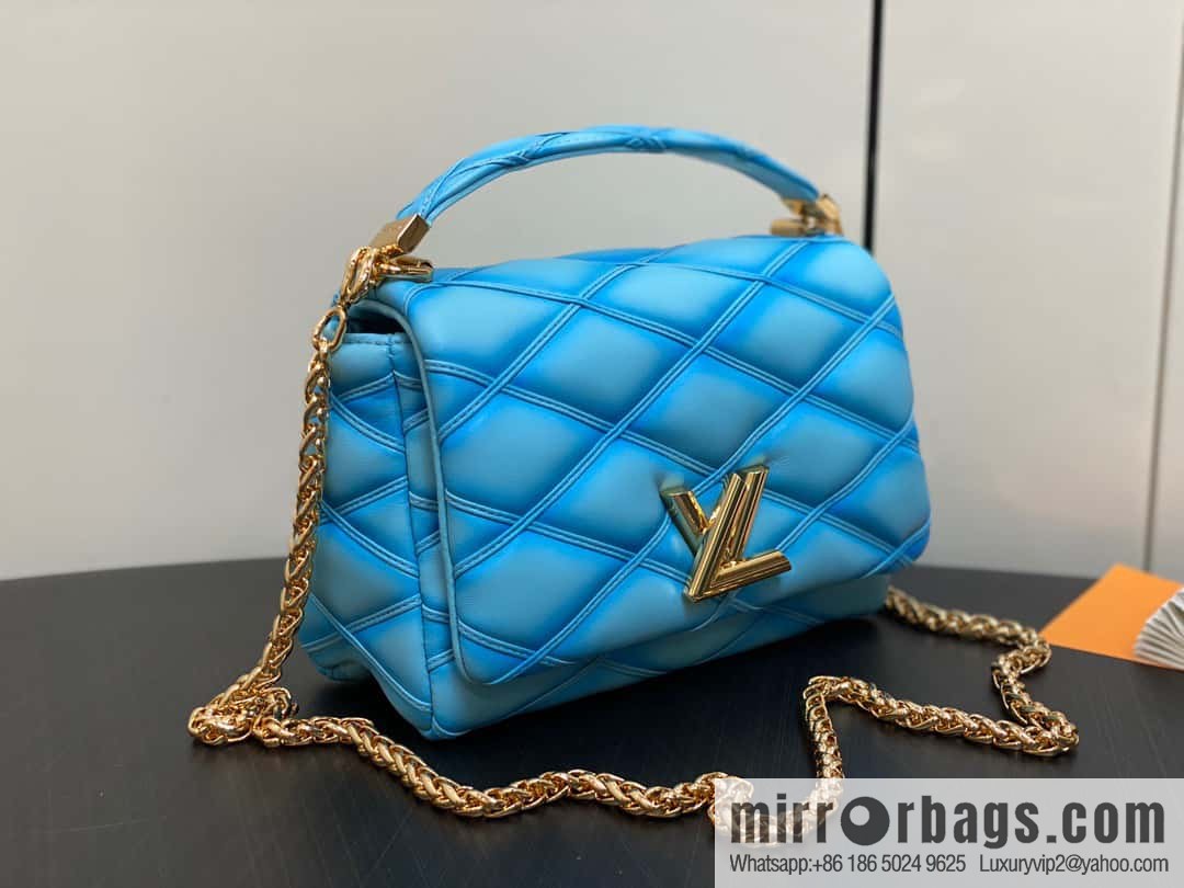 [Boutique‑grade] M22891 water blue, full leather rhombus chain bag series GO-14 Teist medium handbag M22890 GO-14 medium handbag