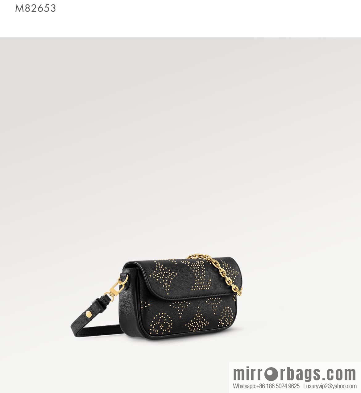 [Premium‑quality] M82653 black full leather willow nail chain bag series Wallet on Chain Ivy handbag