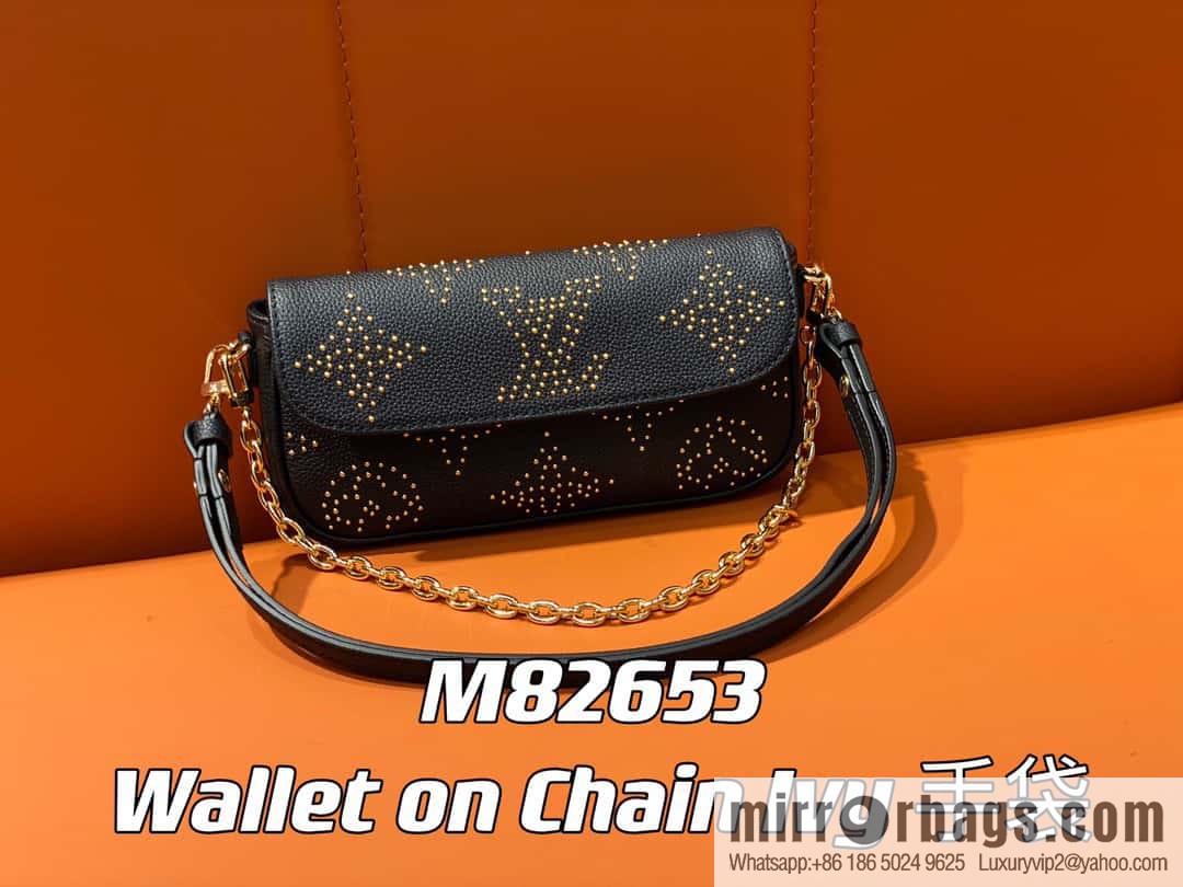 [Premium‑quality] M82653 black full leather willow nail chain bag series Wallet on Chain Ivy handbag