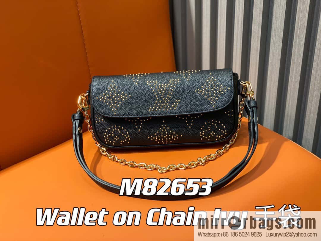 [Premium‑quality] M82653 black full leather willow nail chain bag series Wallet on Chain Ivy handbag