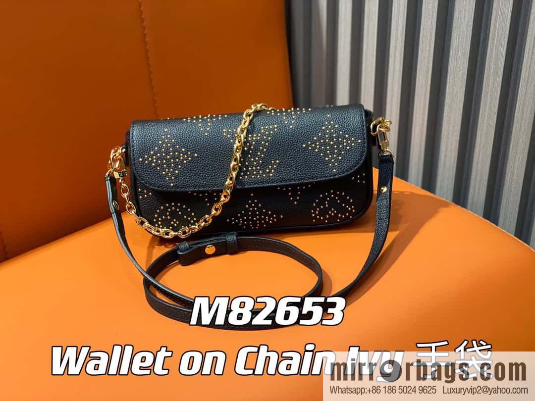 [Premium‑quality] M82653 black full leather willow nail chain bag series Wallet on Chain Ivy handbag