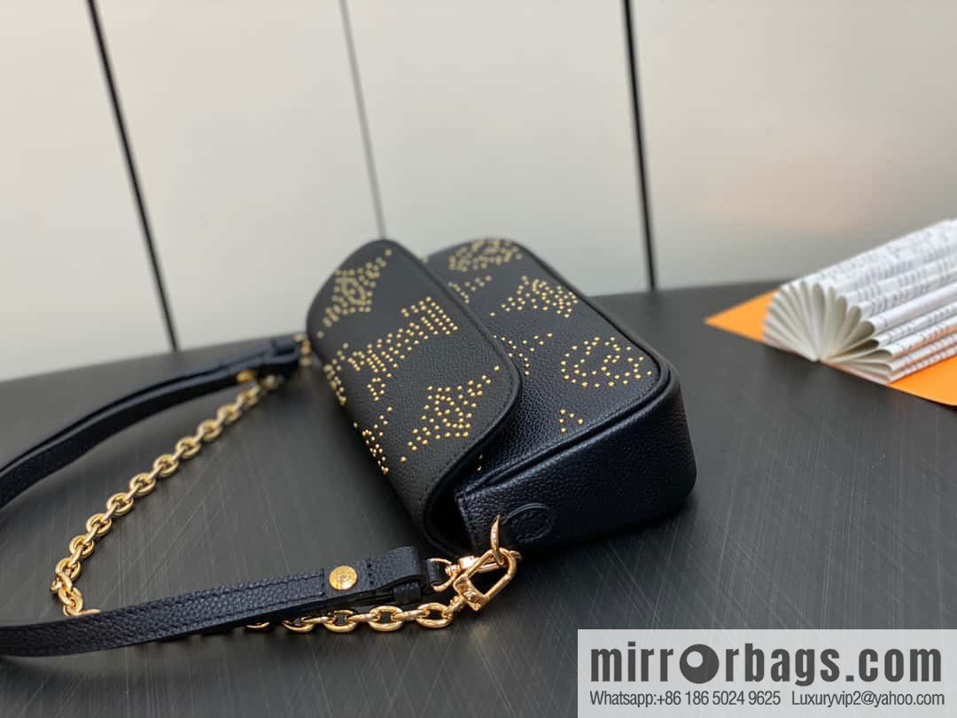[Premium‑quality] M82653 black full leather willow nail chain bag series Wallet on Chain Ivy handbag
