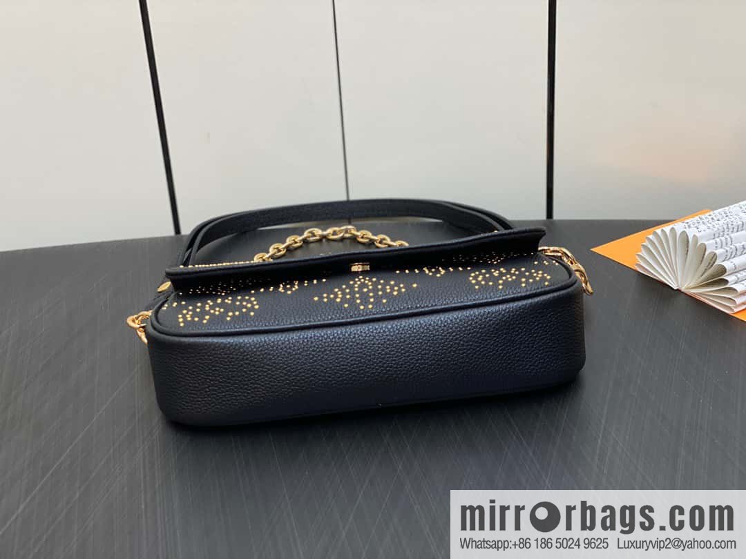 [Premium‑quality] M82653 black full leather willow nail chain bag series Wallet on Chain Ivy handbag