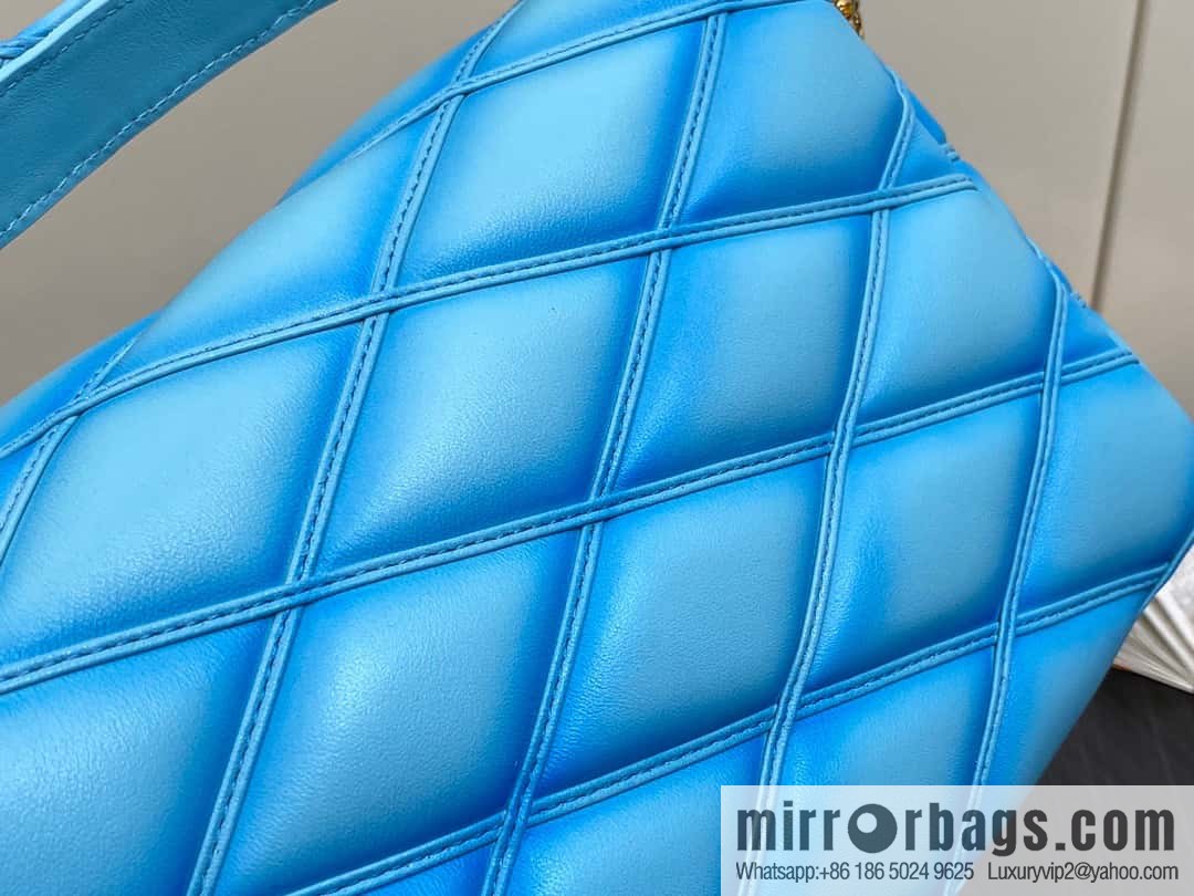 [Boutique‑grade] M22891 water blue, full leather rhombus chain bag series GO-14 Teist medium handbag M22890 GO-14 medium handbag