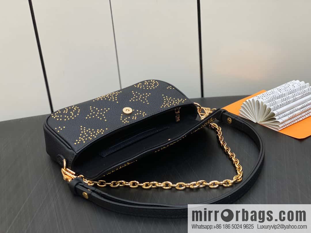 [Premium‑quality] M82653 black full leather willow nail chain bag series Wallet on Chain Ivy handbag