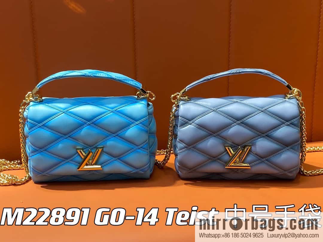 [Boutique‑grade] M22891 water blue, full leather rhombus chain bag series GO-14 Teist medium handbag M22890 GO-14 medium handbag