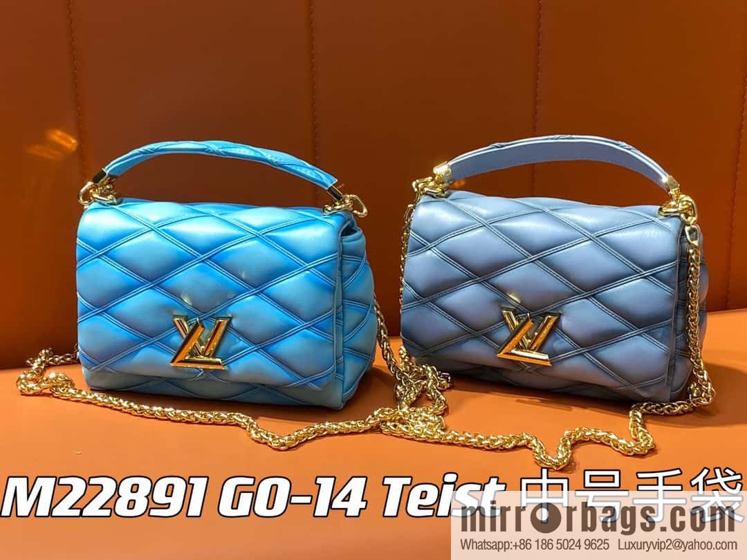 [Boutique‑grade] M22891 water blue, full leather rhombus chain bag series GO-14 Teist medium handbag M22890 GO-14 medium handbag