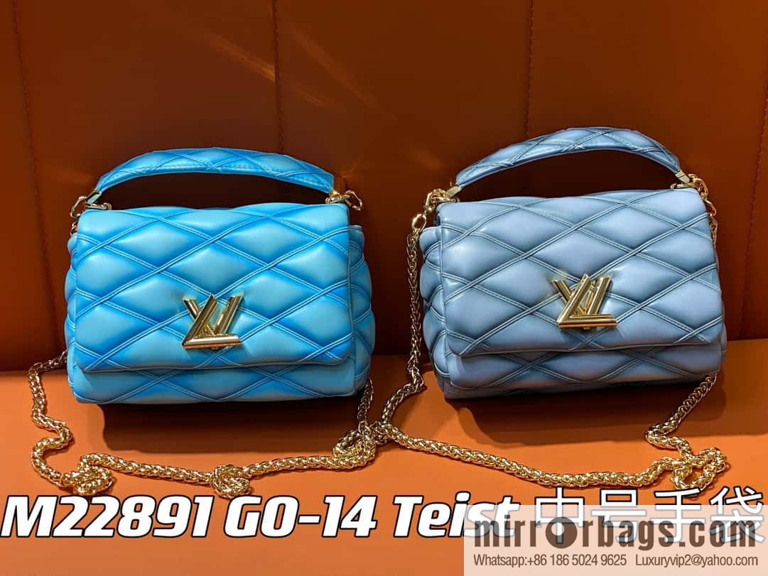 [Boutique‑grade] M22891 water blue, full leather rhombus chain bag series GO-14 Teist medium handbag M22890 GO-14 medium handbag