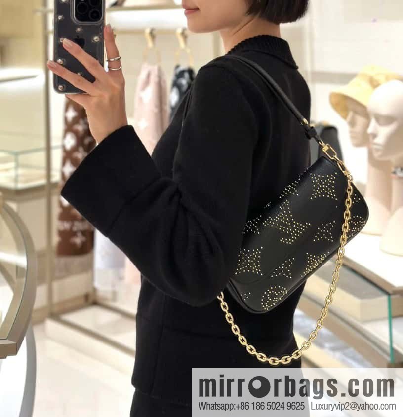 [Premium‑quality] M82653 black full leather willow nail chain bag series Wallet on Chain Ivy handbag