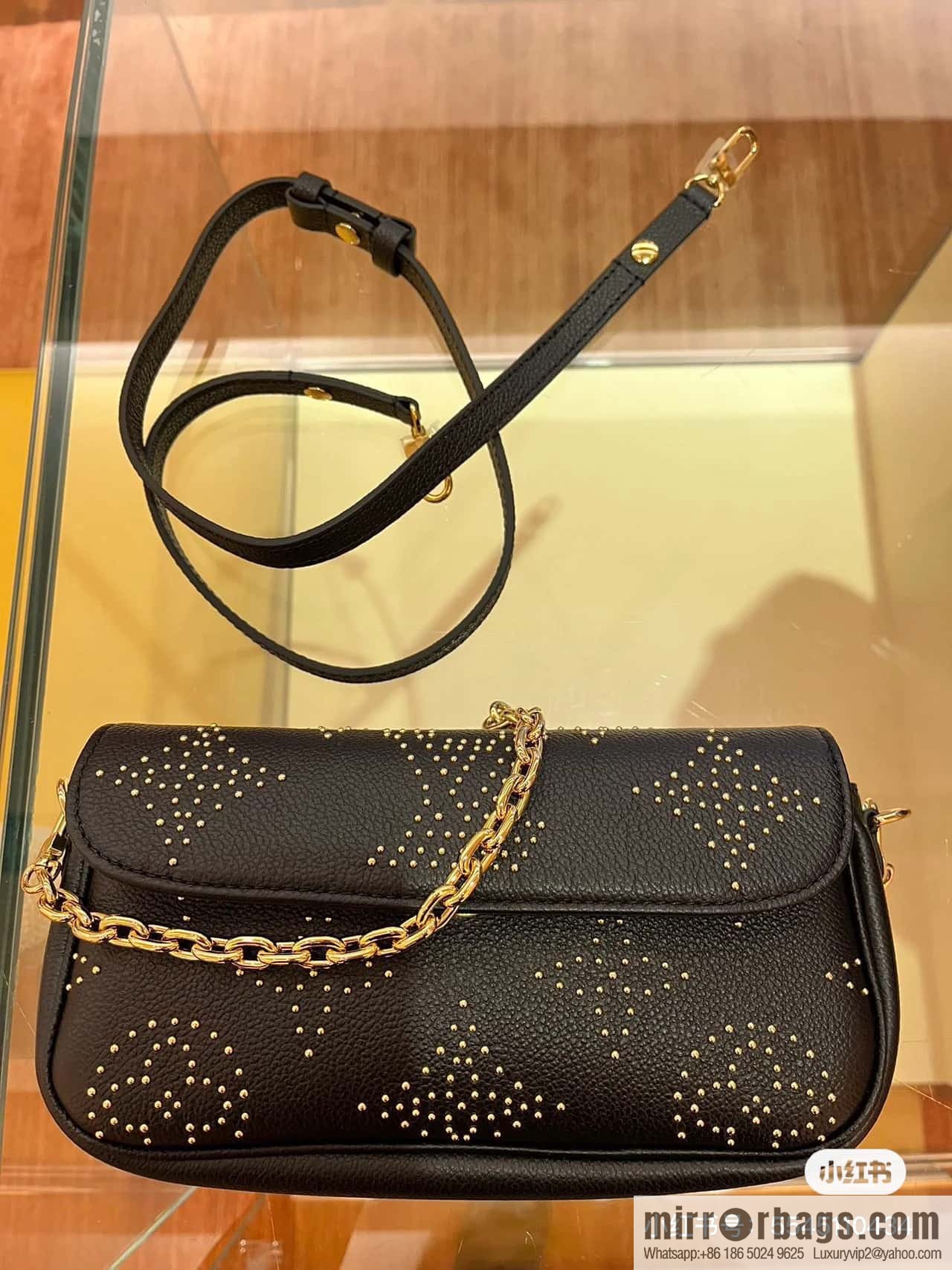 [Premium‑quality] M82653 black full leather willow nail chain bag series Wallet on Chain Ivy handbag
