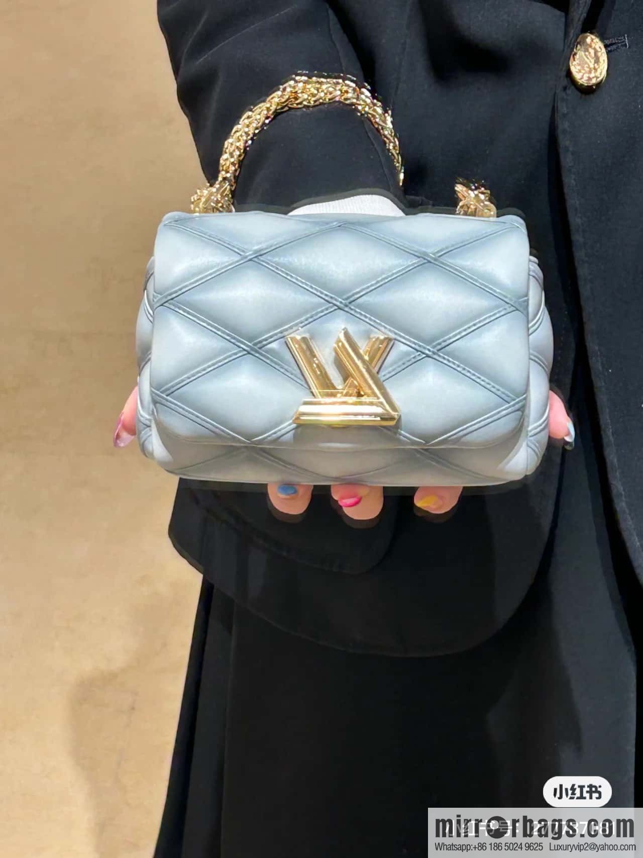 [Boutique‑grade] M23526 haze blue M82752 full leather chain bag series PICO GO-14 handbag Pico GO-14 handbag