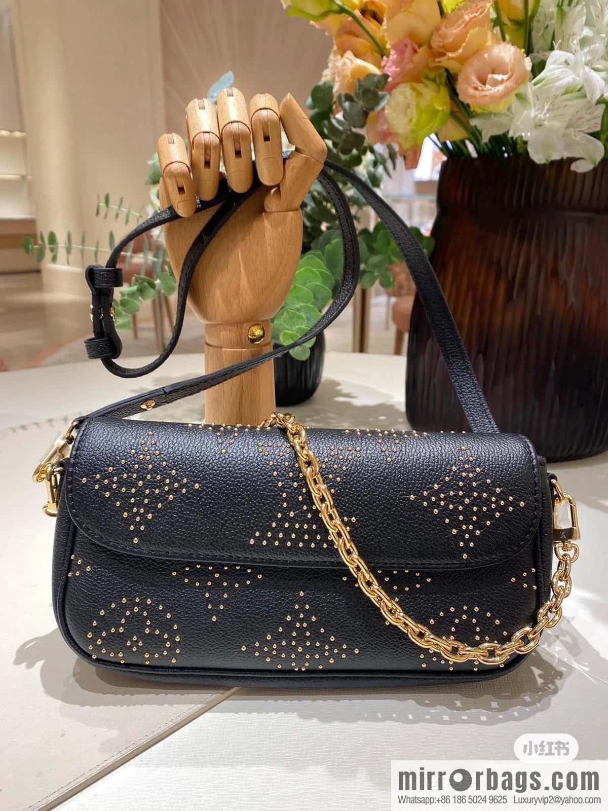 [Premium‑quality] M82653 black full leather willow nail chain bag series Wallet on Chain Ivy handbag