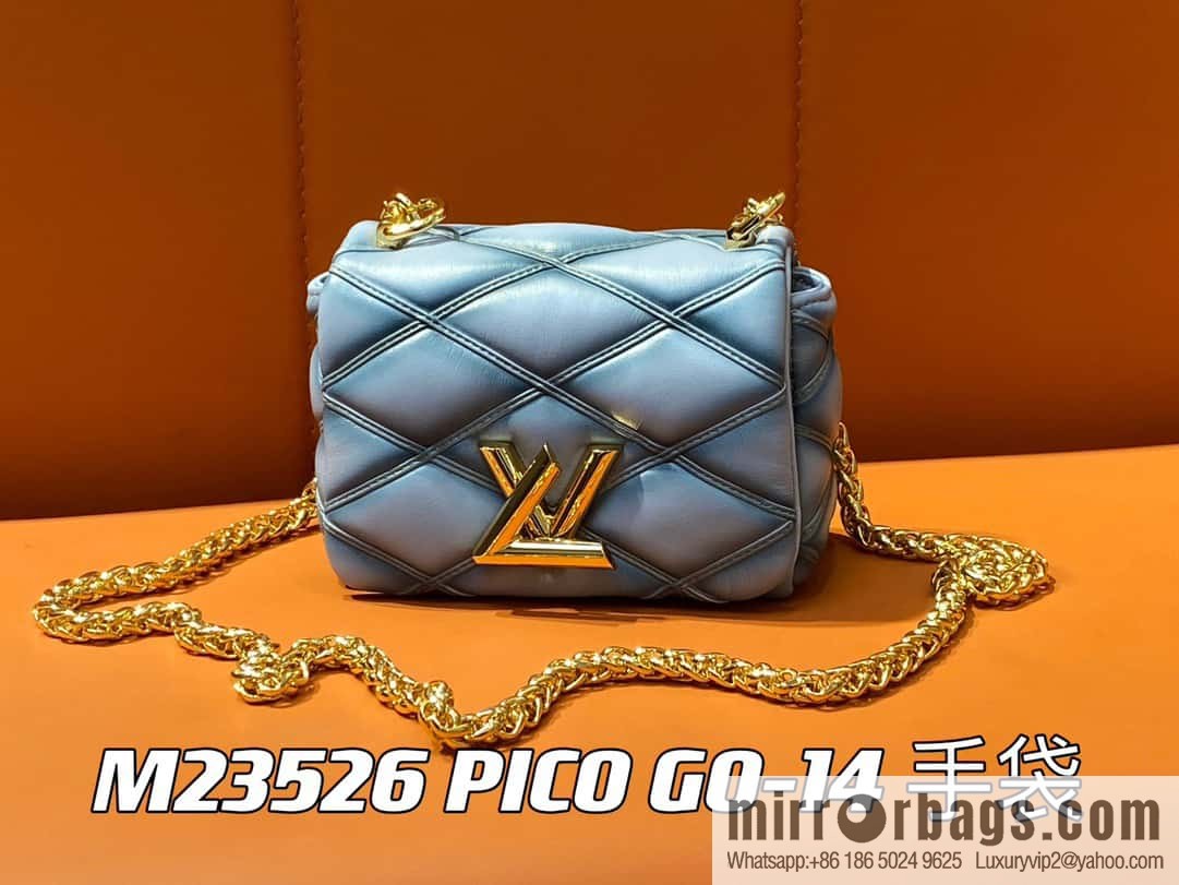[Boutique‑grade] M23526 haze blue M82752 full leather chain bag series PICO GO-14 handbag Pico GO-14 handbag
