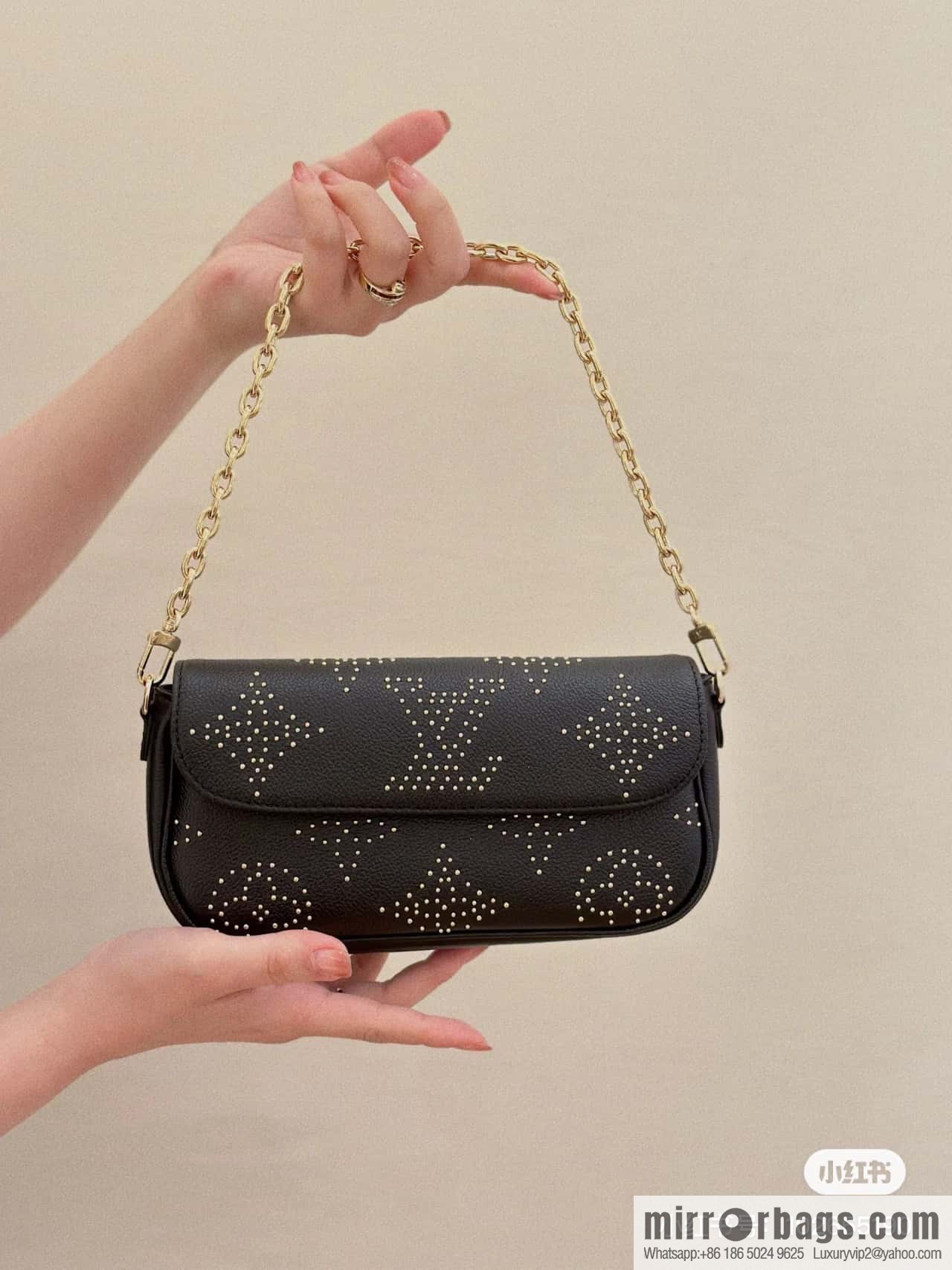 [Premium‑quality] M82653 black full leather willow nail chain bag series Wallet on Chain Ivy handbag