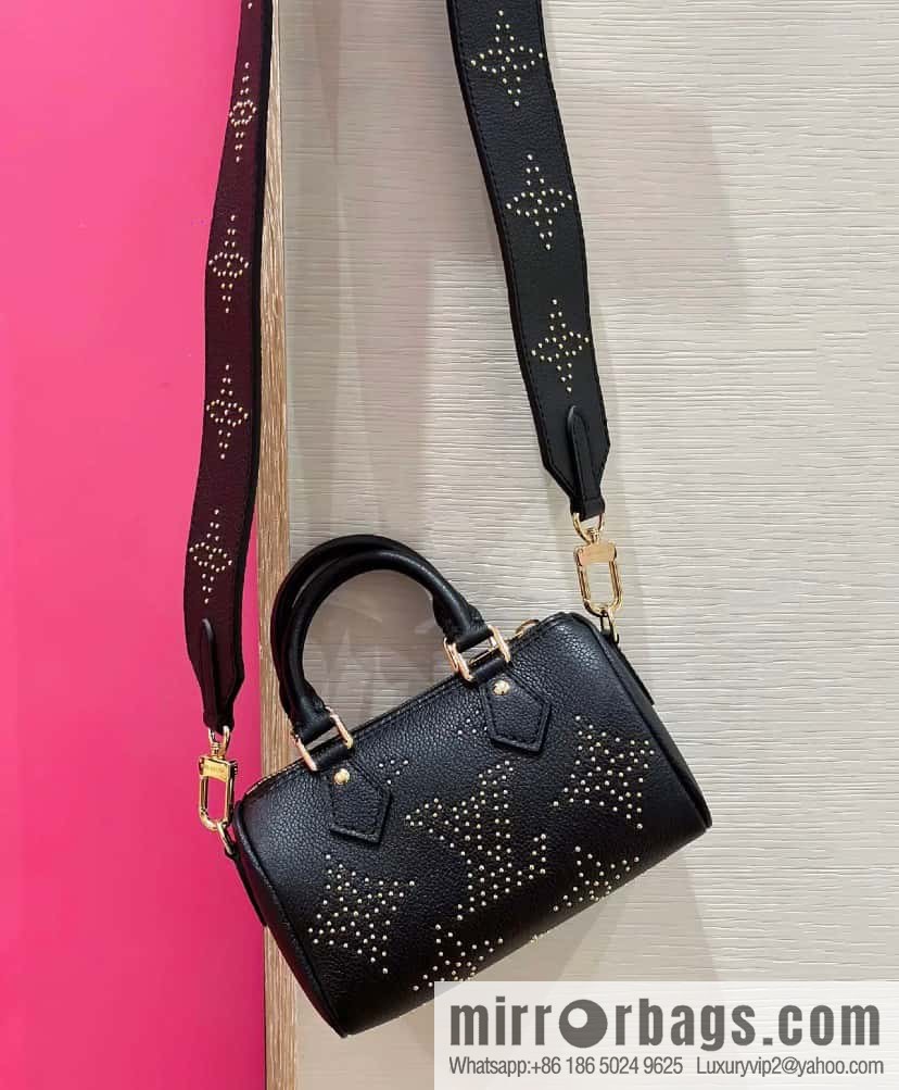 [Premium‑quality] M46745 black full leather willow nail pillow bag speedy series Nano Speedy handbag