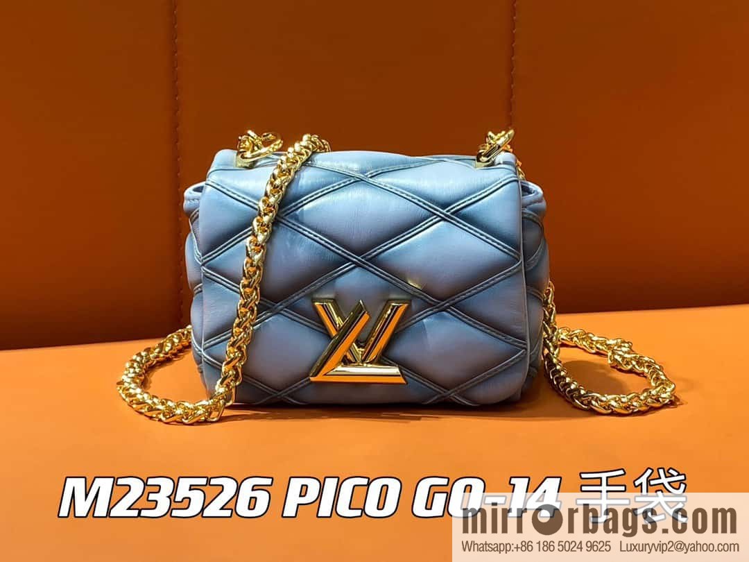 [Boutique‑grade] M23526 haze blue M82752 full leather chain bag series PICO GO-14 handbag Pico GO-14 handbag