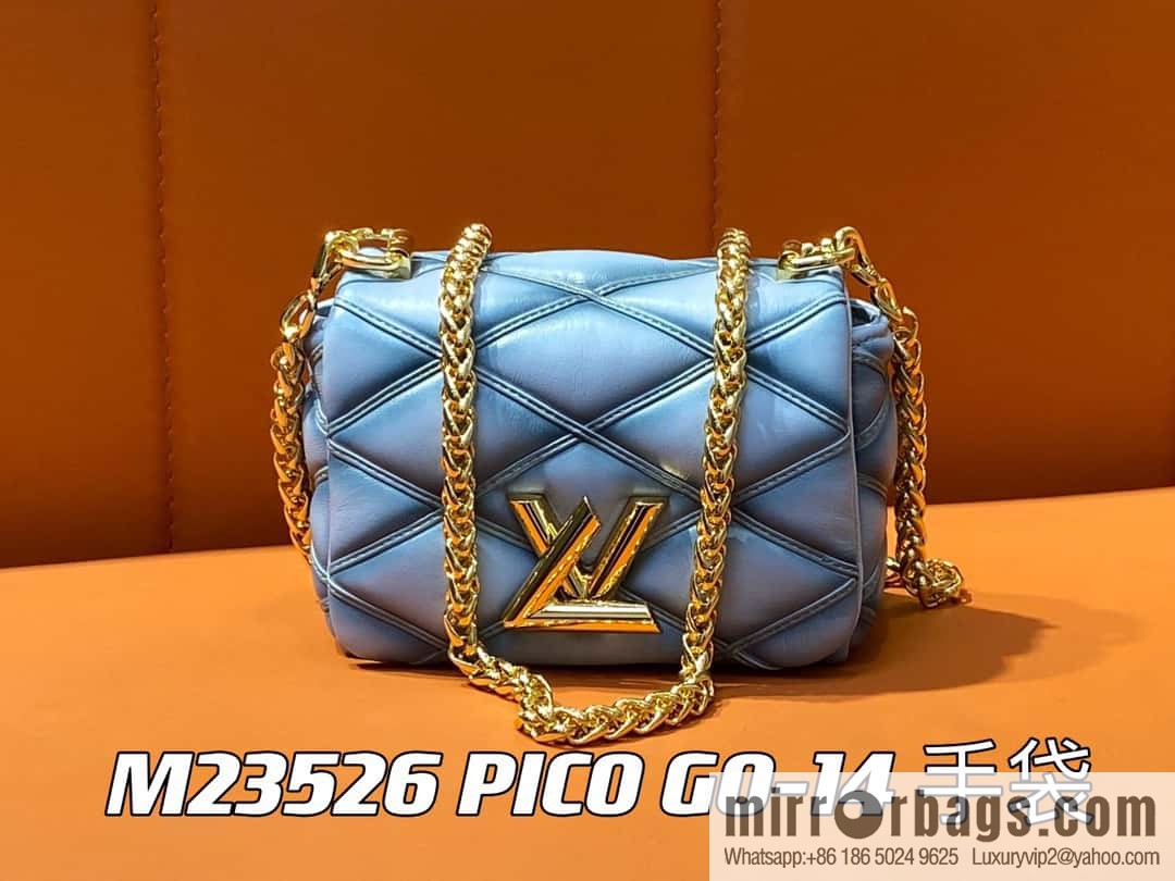 [Boutique‑grade] M23526 haze blue M82752 full leather chain bag series PICO GO-14 handbag Pico GO-14 handbag