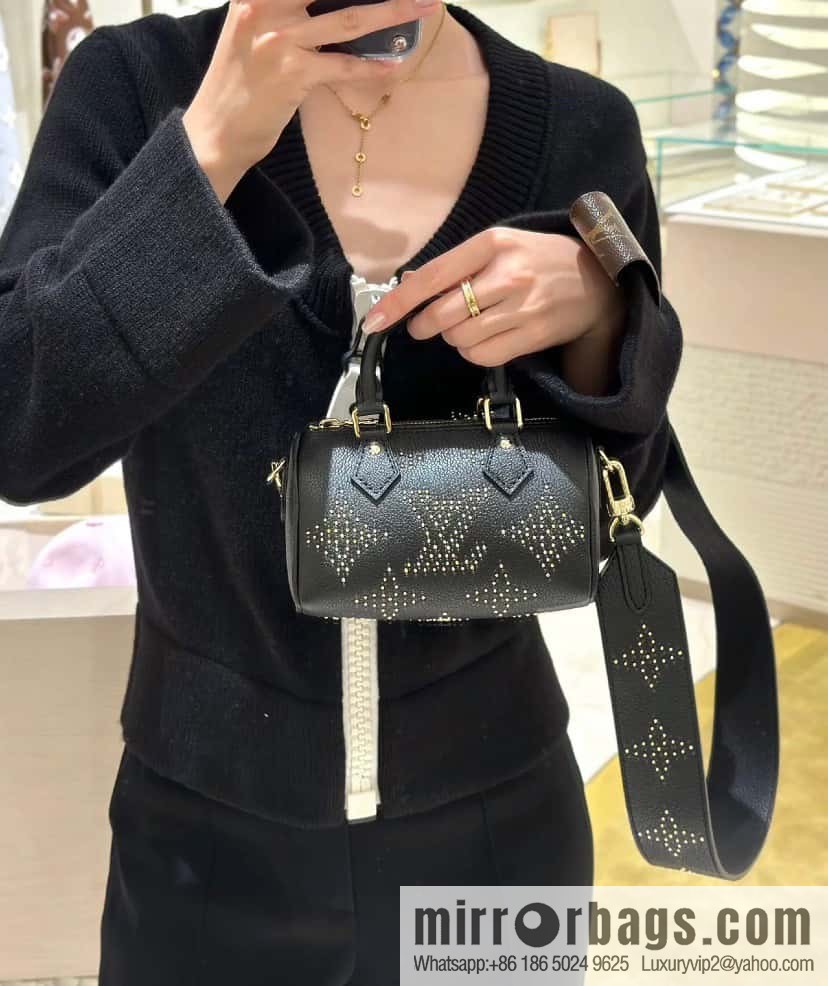 [Premium‑quality] M46745 black full leather willow nail pillow bag speedy series Nano Speedy handbag
