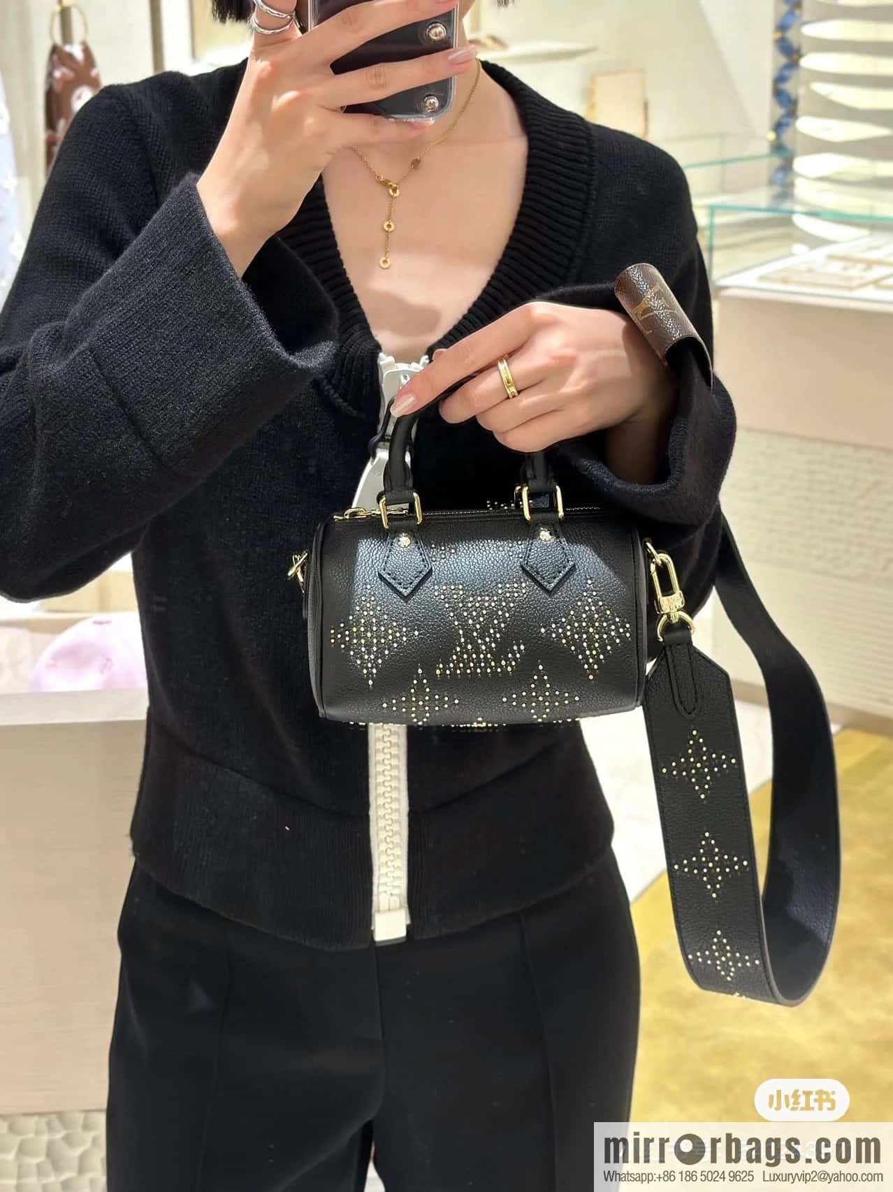 [Premium‑quality] M46745 black full leather willow nail pillow bag speedy series Nano Speedy handbag
