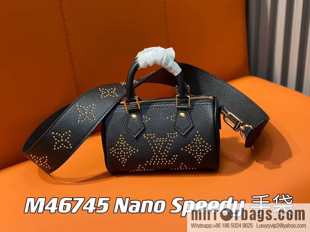 [Premium‑quality] M46745 black full leather willow nail pillow bag speedy series Nano Speedy handbag