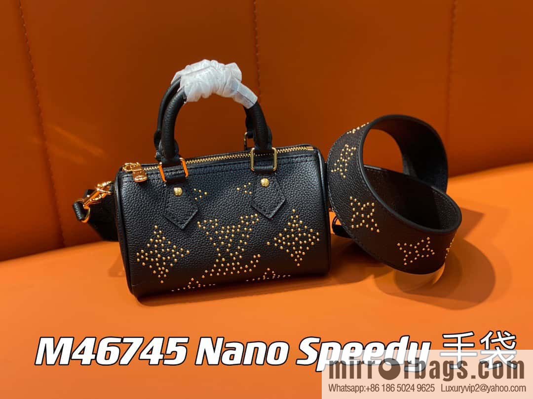 [Premium‑quality] M46745 black full leather willow nail pillow bag speedy series Nano Speedy handbag