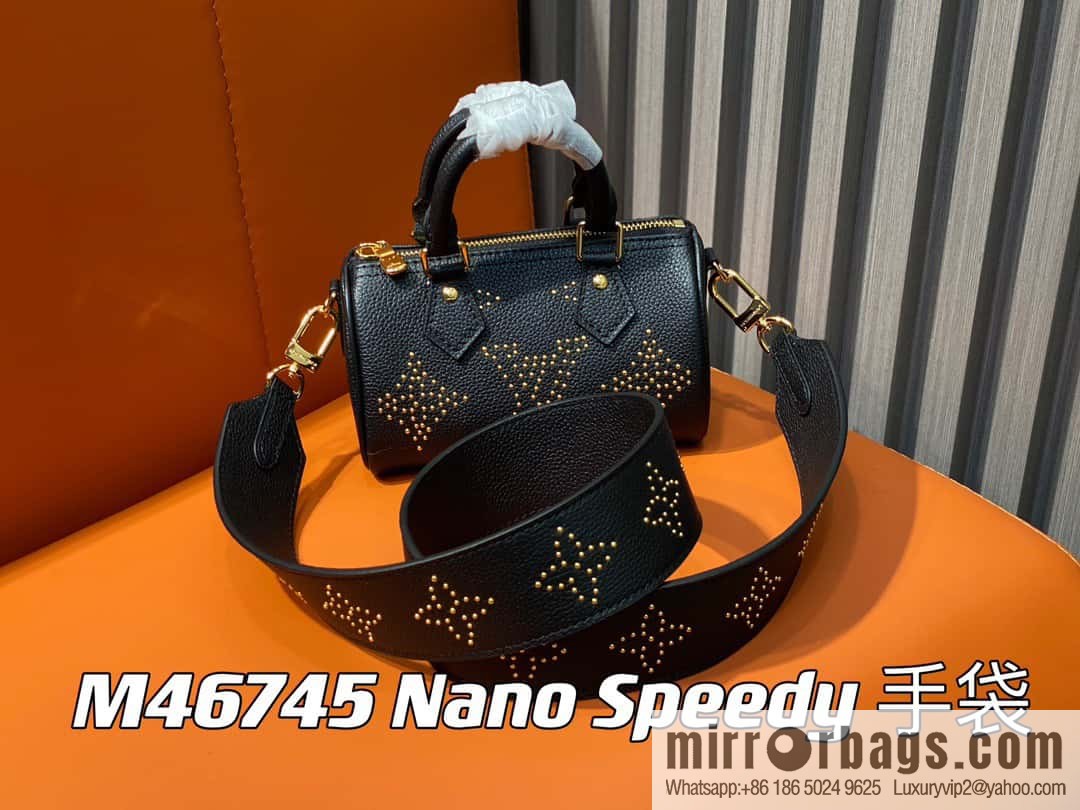 [Premium‑quality] M46745 black full leather willow nail pillow bag speedy series Nano Speedy handbag