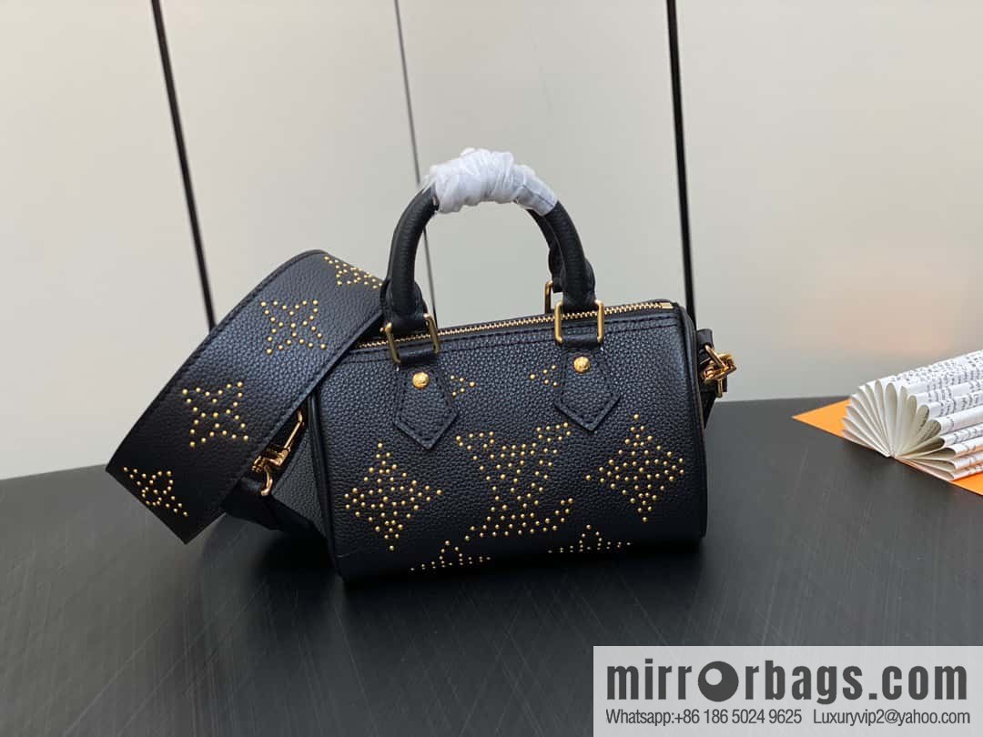 [Premium‑quality] M46745 black full leather willow nail pillow bag speedy series Nano Speedy handbag