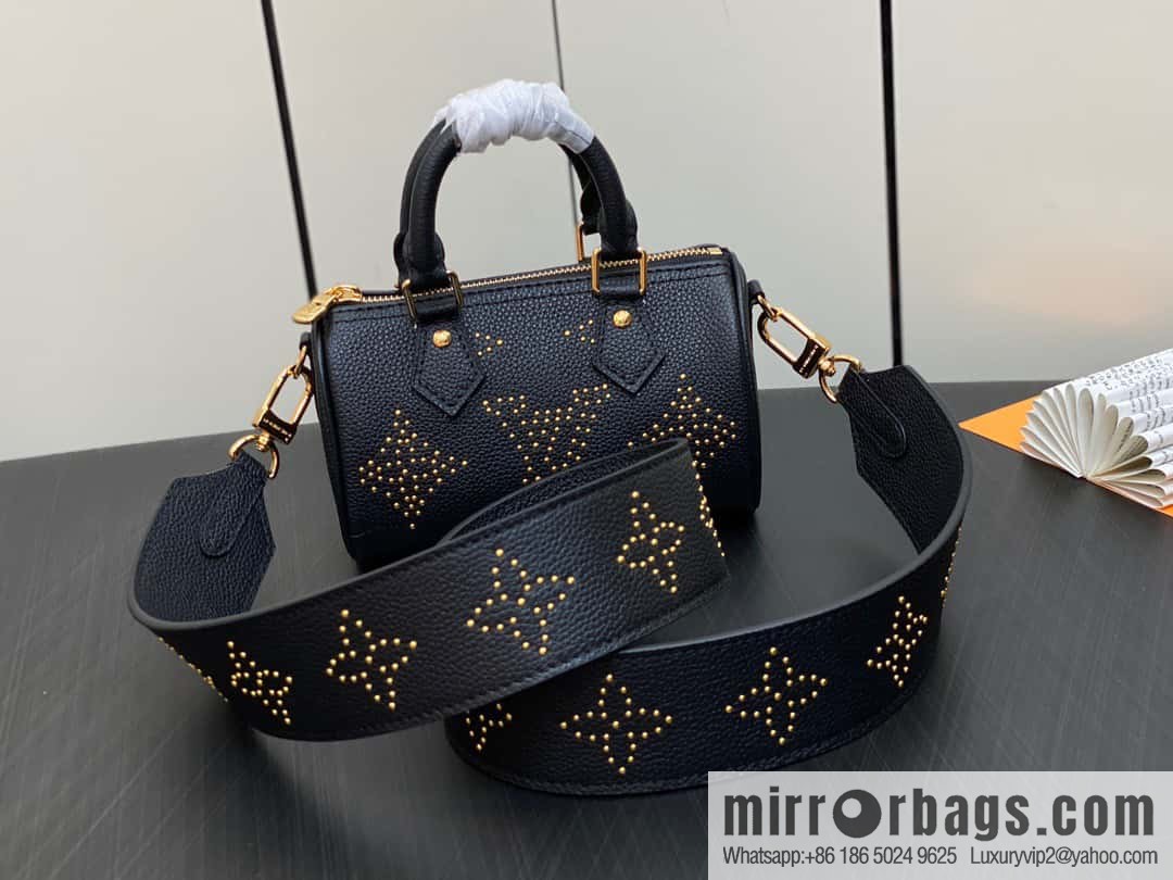 [Premium‑quality] M46745 black full leather willow nail pillow bag speedy series Nano Speedy handbag