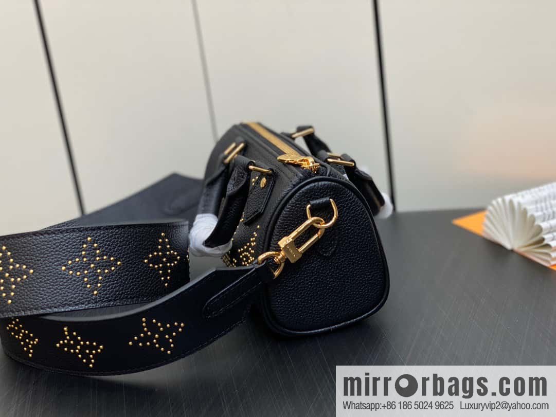 [Premium‑quality] M46745 black full leather willow nail pillow bag speedy series Nano Speedy handbag