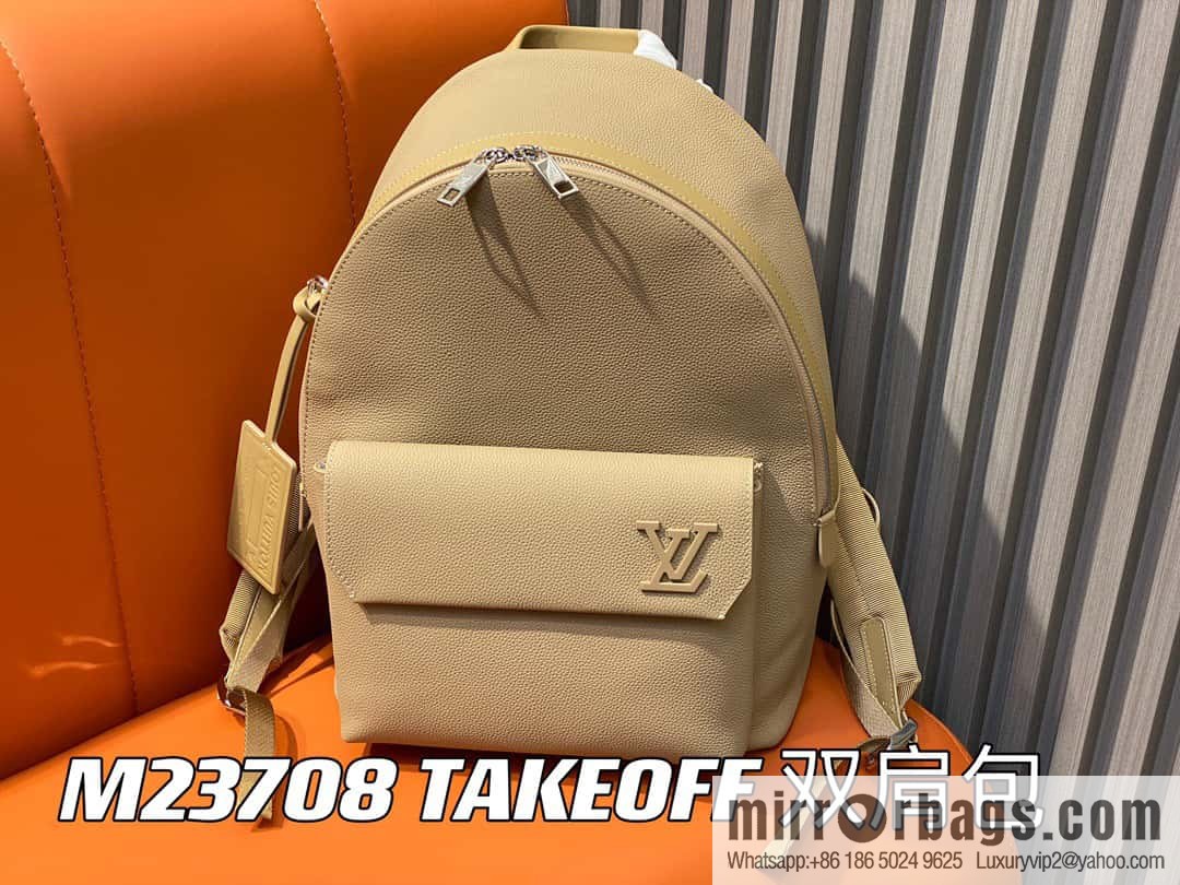 [Premium‑quality] M23708 apricot, full leather backpack series TAKEOFF backpack LV NEW BACKPACK backpack