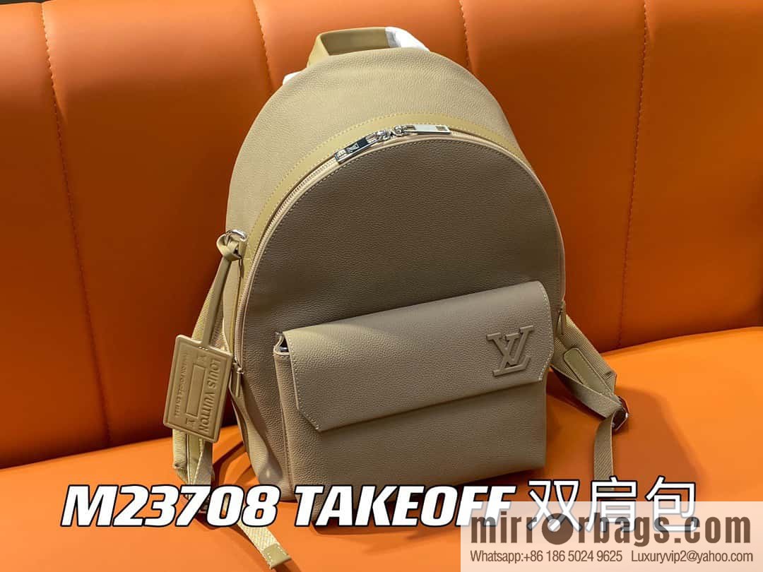 [Premium‑quality] M23708 apricot, full leather backpack series TAKEOFF backpack LV NEW BACKPACK backpack