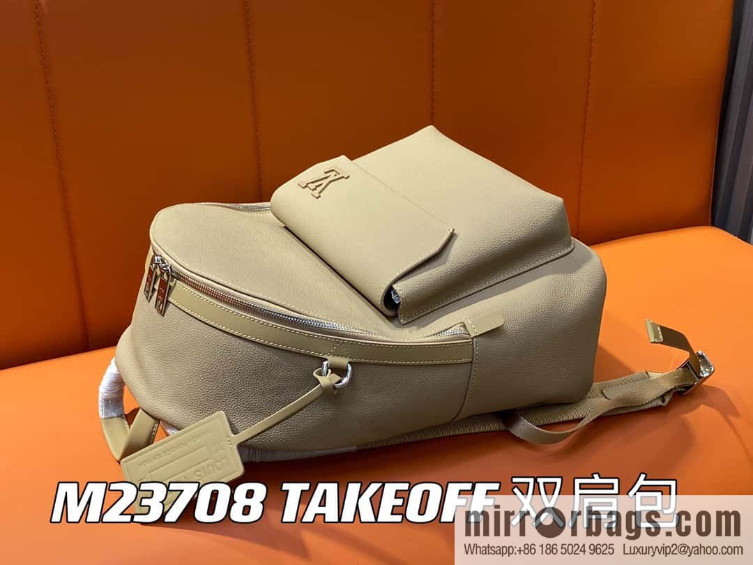 [Premium‑quality] M23708 apricot, full leather backpack series TAKEOFF backpack LV NEW BACKPACK backpack