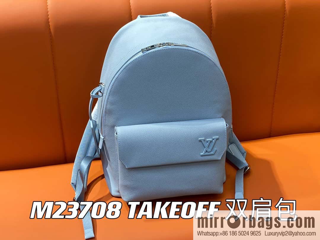 [Premium‑quality] M23708 light blue, full leather backpack series TAKEOFF backpack LV NEW BACKPACK backpack