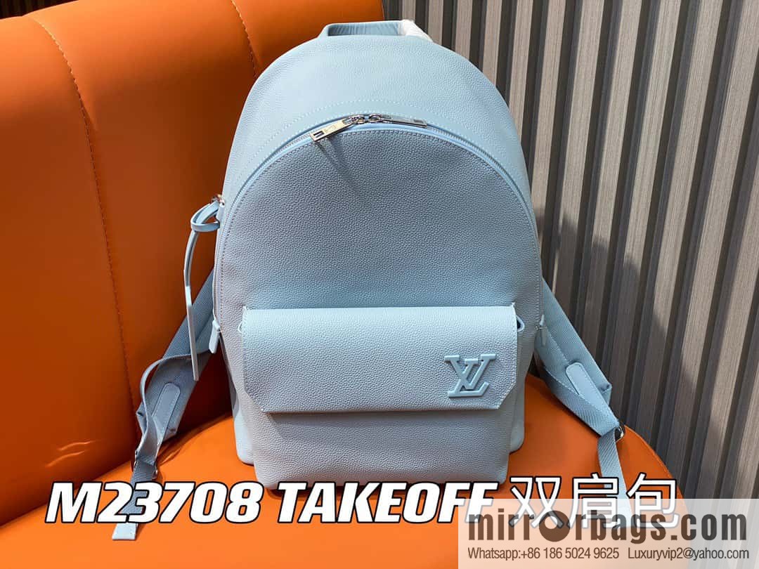 [Premium‑quality] M23708 light blue, full leather backpack series TAKEOFF backpack LV NEW BACKPACK backpack