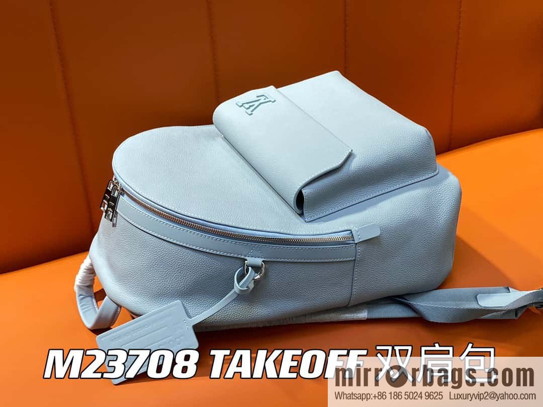 [Premium‑quality] M23708 light blue, full leather backpack series TAKEOFF backpack LV NEW BACKPACK backpack