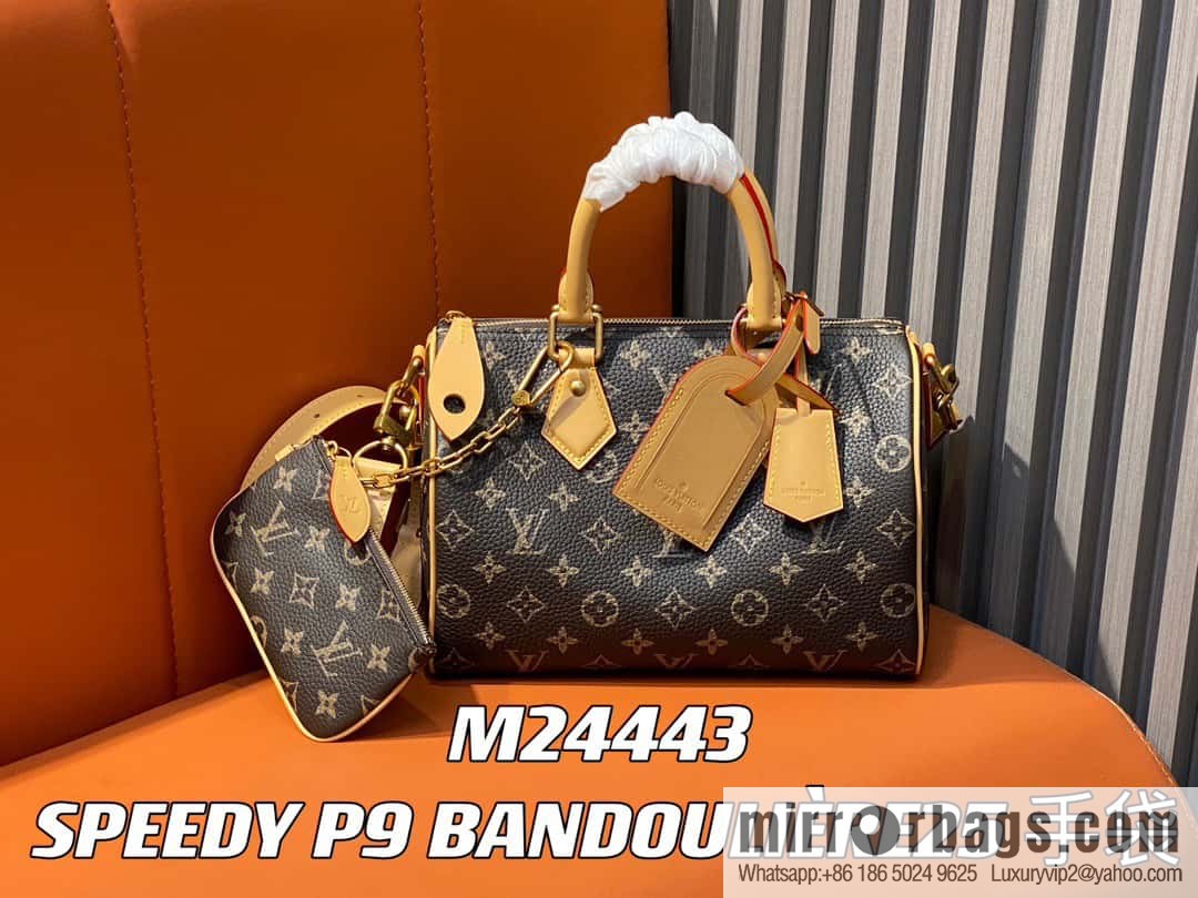 [Boutique‑grade] M24443 brown, full leather pillow bag speedy series SPEEDY P9 BANDOULIIZRE25 handbag