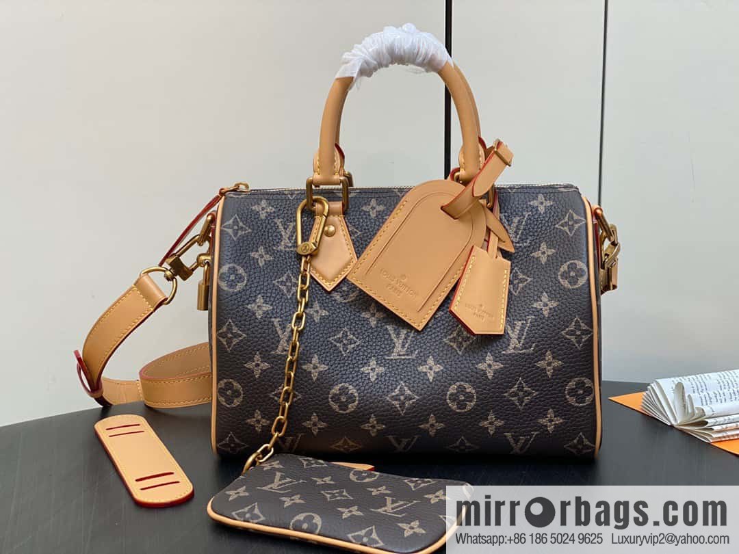 [Boutique‑grade] M24443 brown, full leather pillow bag speedy series SPEEDY P9 BANDOULIIZRE25 handbag