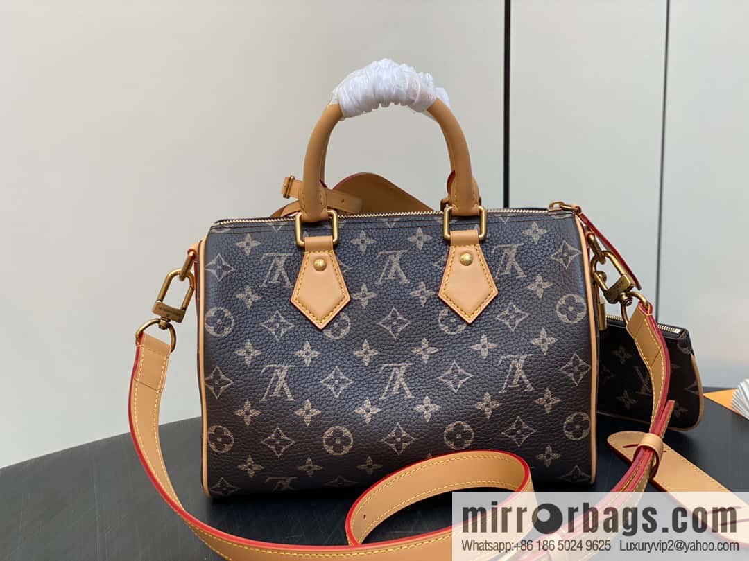 [Boutique‑grade] M24443 brown, full leather pillow bag speedy series SPEEDY P9 BANDOULIIZRE25 handbag