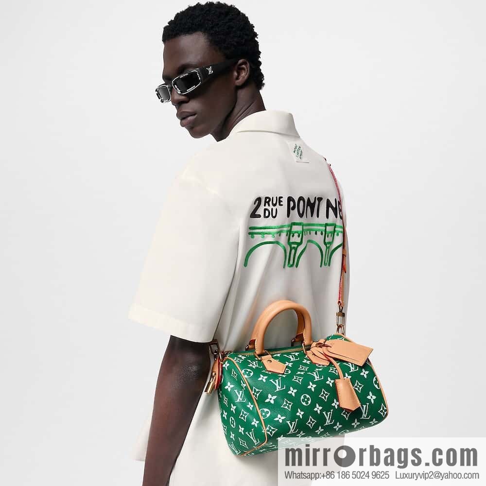 [Boutique‑grade] M24423 green, full leather pillow bag speedy series SPEEDY P9 BANDOULIIZRE25 handbag