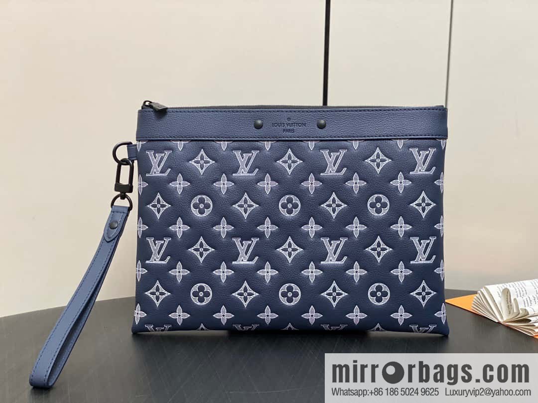 [Premium‑quality] M83382 blue silk screen, full leather clutch bag series